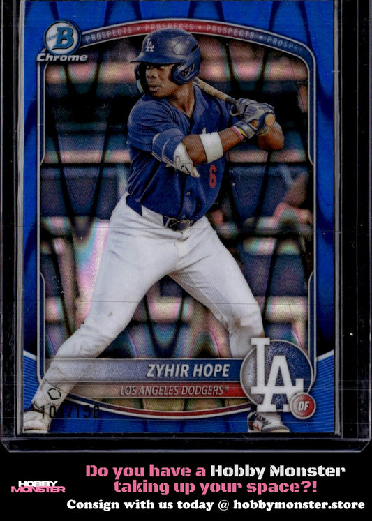 2025 Bowman Zyhir Hope Chrome Prospects Blue Refractor #/150 Los Angeles Dodgers
