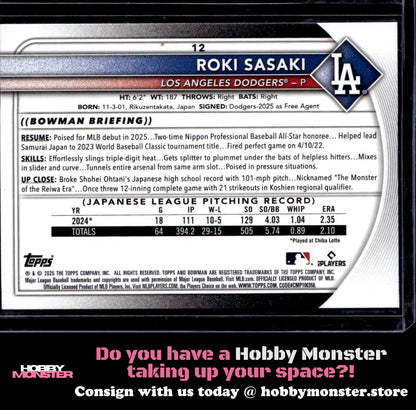 2025 Bowman Roki Sasaki Rookie Los Angeles Dodgers