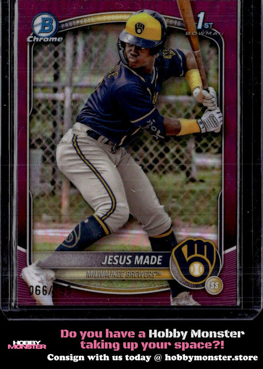2025 Bowman Jesus Made Chrome Fuchsia Refractor #/199 Milwaukee Brewers