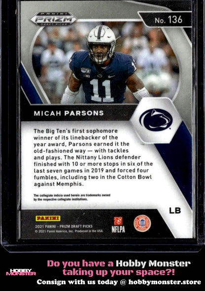 2021 Panini Prizm Draft Picks Collegiate Micah Parsons Penn State Nittany Lions