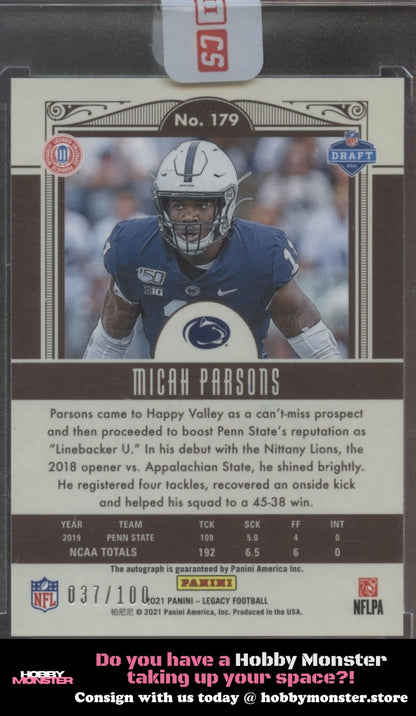 2021 Panini Legacy Micah Parsons RC Premium Penmanship Bronze Rookie Auto #/100