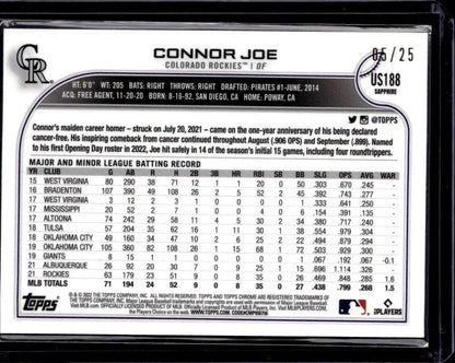 2022 Topps Chrome Update Sapphire Connor Joe Orange #/25 Rockies