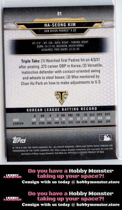 2021 Topps Triple Threads Ha-Seong Kim Citrine Rookie #/75 San Diego Padres