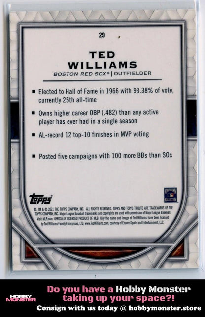 2021 Topps Tribute Ted Williams Green #/99 Boston Red Sox