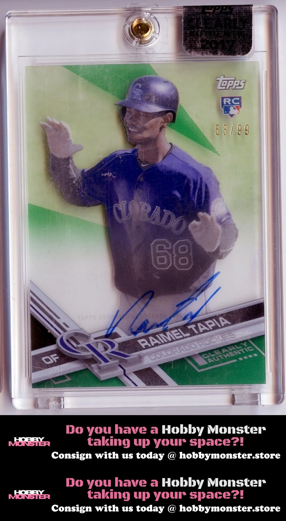 2017 Topps Clearly Authentic Raimel Tapia Green Auto #/99 Colorado Rockies