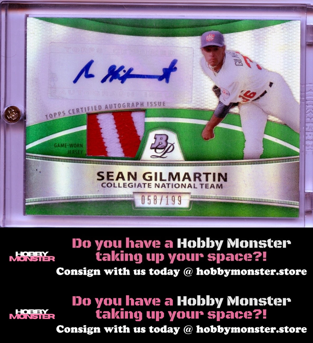 2010 Bowman Platinum Sean Gilmartin Relic Green Refractor Auto Rays Mets