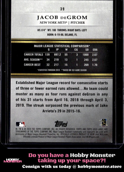 2019 Topps Gold Label Jacob deGrom Class 2 Blue #/99 New York Mets