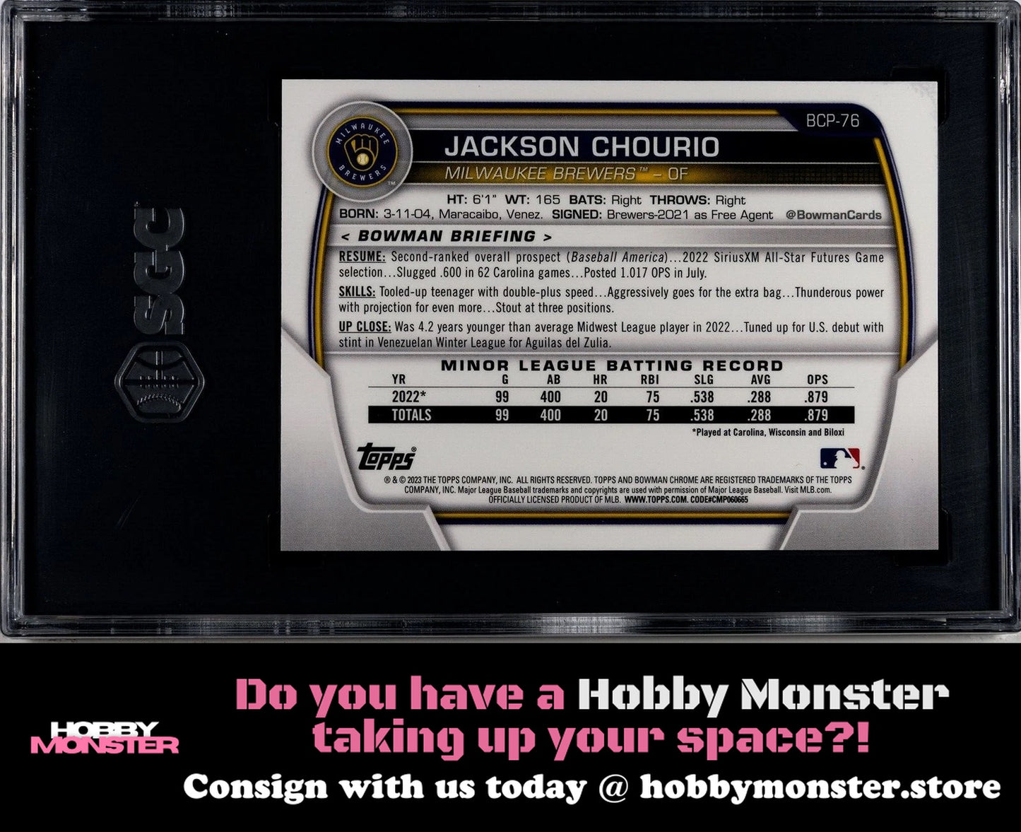 2023 Bowman Jackson Chourio Chrome Blue RayWave #/150 Brewers SGC 9.5