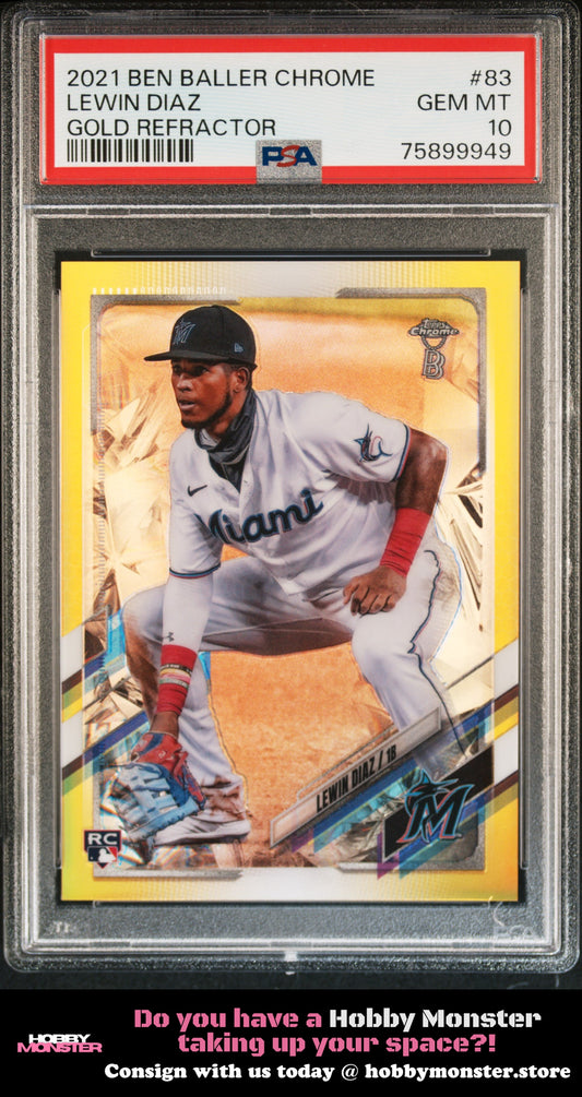 2021 Topps Chrome Ben Baller Lewin Diaz Gold Rookie #/50 Marlins PSA 10