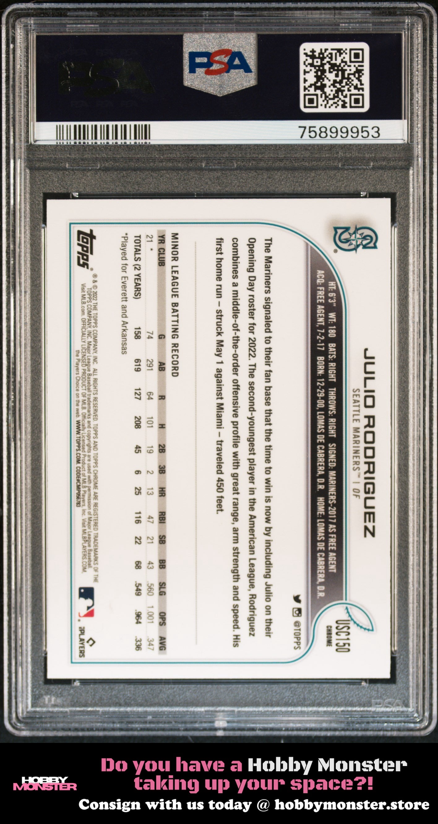 2022 Topps Chrome Update Julio Rodriguez Rookie Seattle Mariners PSA 9