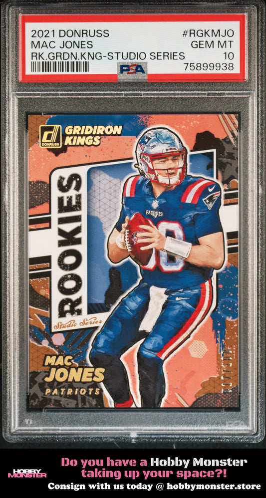 2021 Donruss Mac Jones Rookie Gridiron Kings #/100 Patriots PSA 10