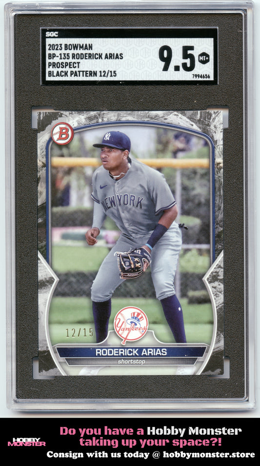 2023 Bowman Roderick Arias Prospects Black Pattern #/15 New York Yankees SGC 9.5