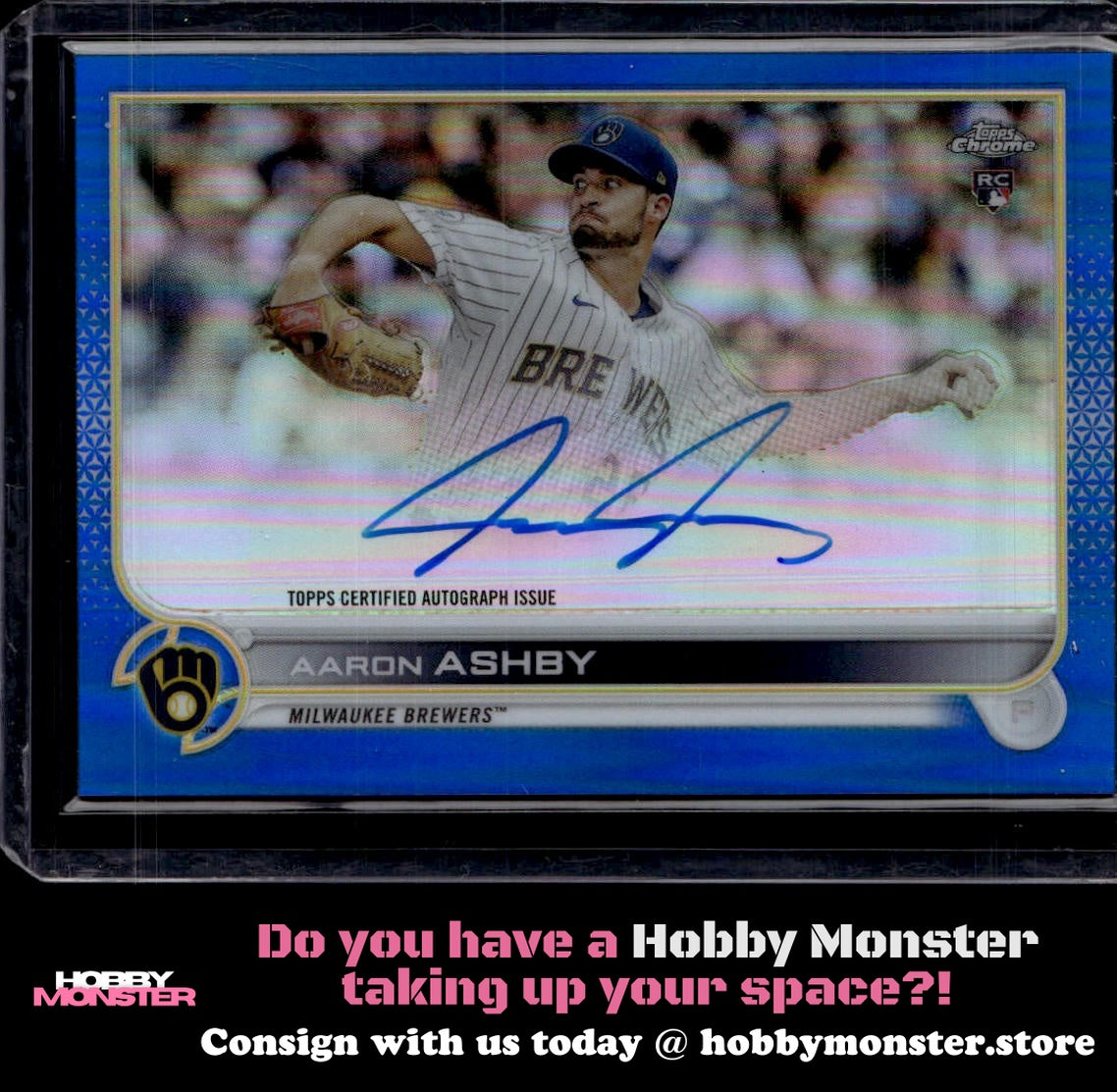 2022 Topps Chrome Aaron Ashby RC Auto Blue Refractor /150 Auto Milwaukee Brewers