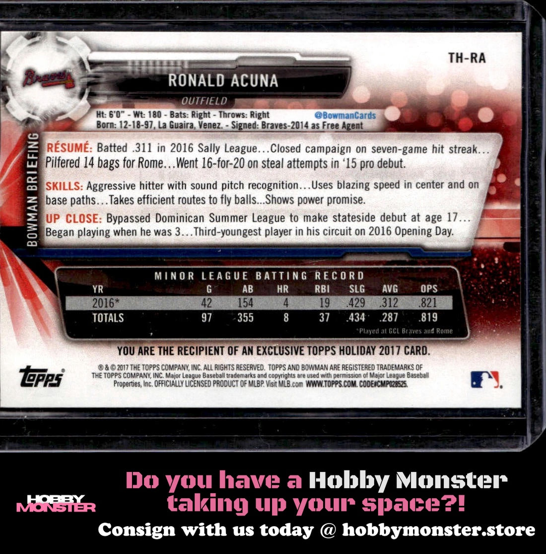 2017 Topps Holiday Bowman Ronald Acuna Atlanta Braves