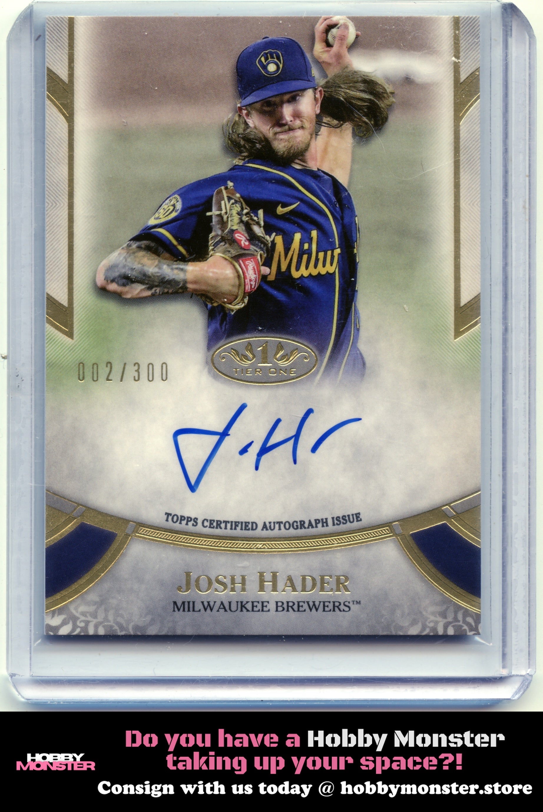 2021 Topps Tier One Josh Hader Auto #/300 Milwaukee Brewers