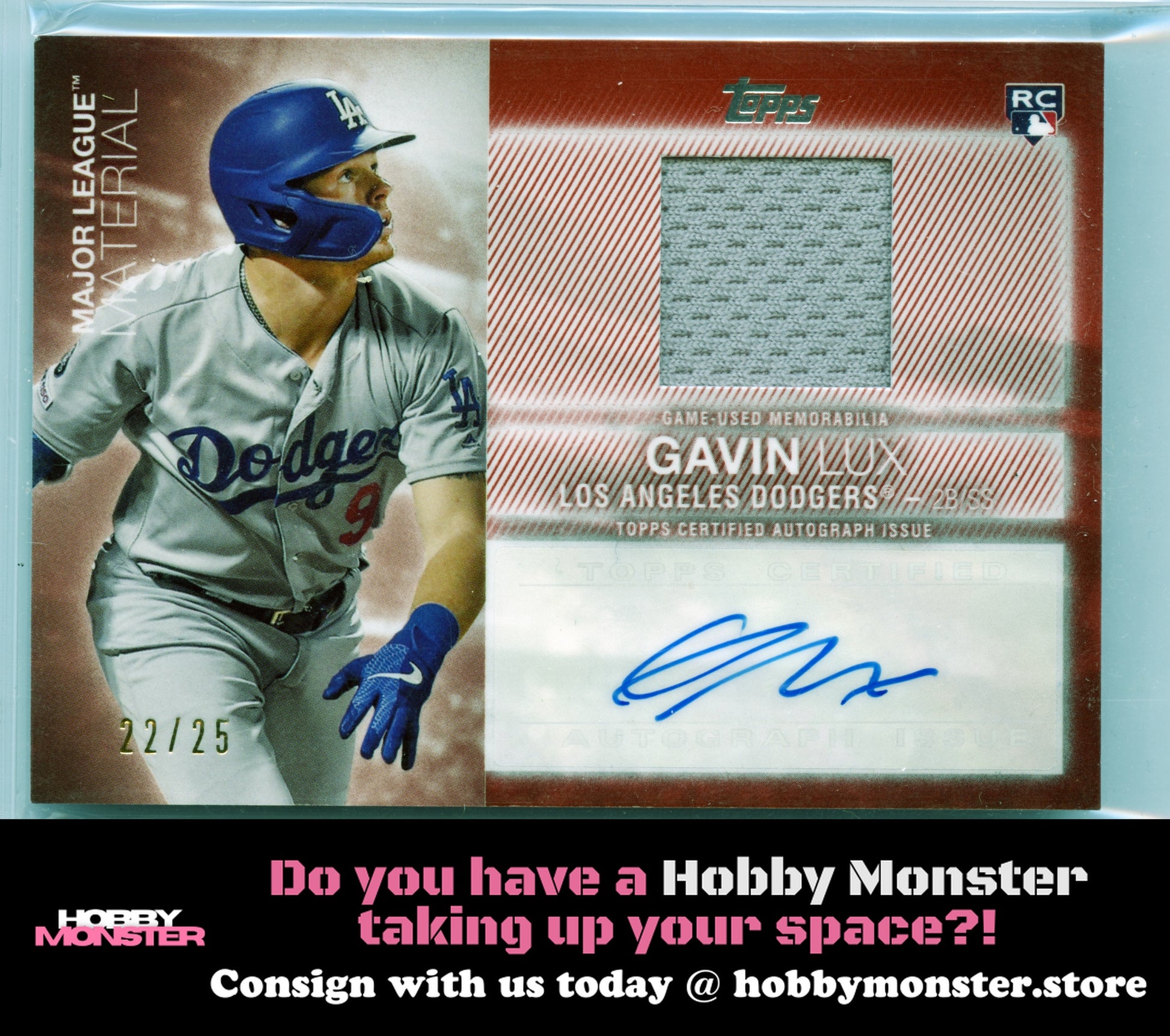 2020 Topps Gavin Lux Major League Material Relic Red Auto #/25 Dodgers