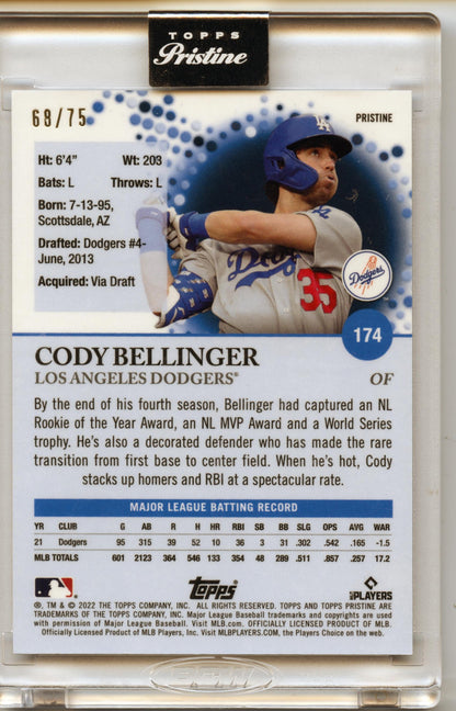 2022 Topps Pristine Cody Bellinger Pristine Blue #/75 Los Angeles Dodgers