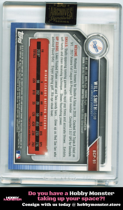 2021 Topps Archives Signature Series Will Smith 2019 Bowman Auto #/36 Dodgers