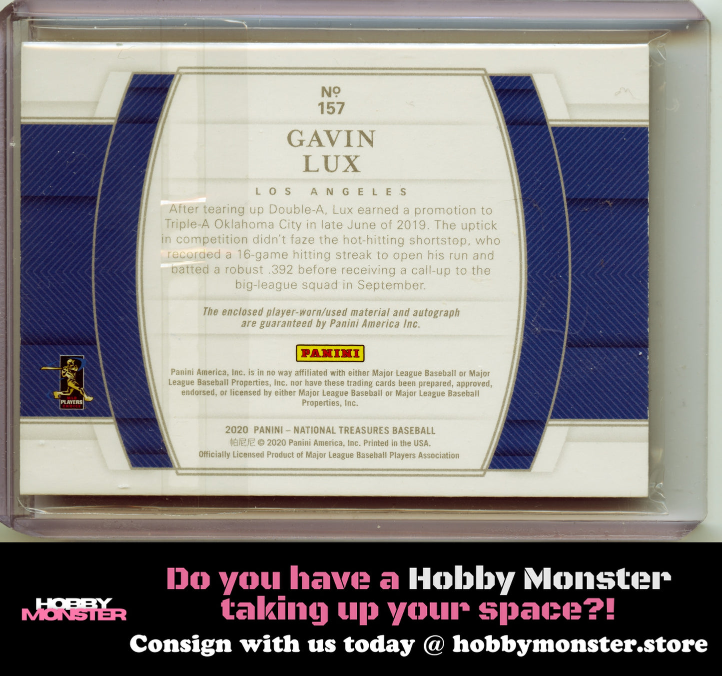 2020 Panini National Treasures Gavin Lux Rookie Midnight Relic Auto #/25 Dodgers
