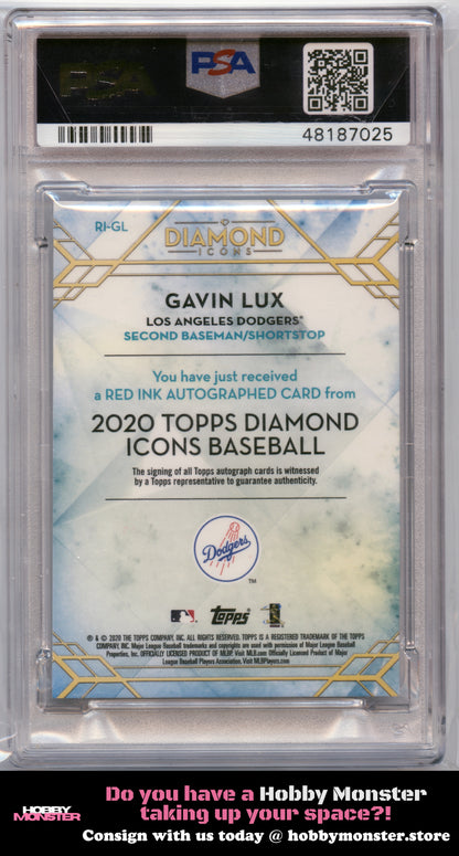 2020 Topps Diamond Icons Gavin Lux Red Ink Auto #/25 Los Angeles Dodgers PSA 8