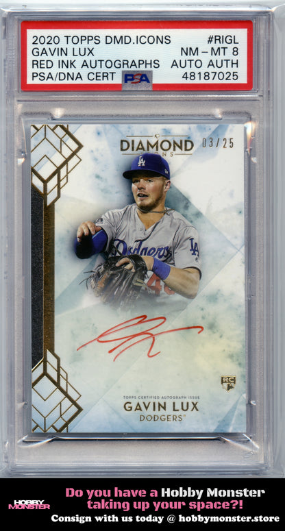 2020 Topps Diamond Icons Gavin Lux Red Ink Auto #/25 Los Angeles Dodgers PSA 8