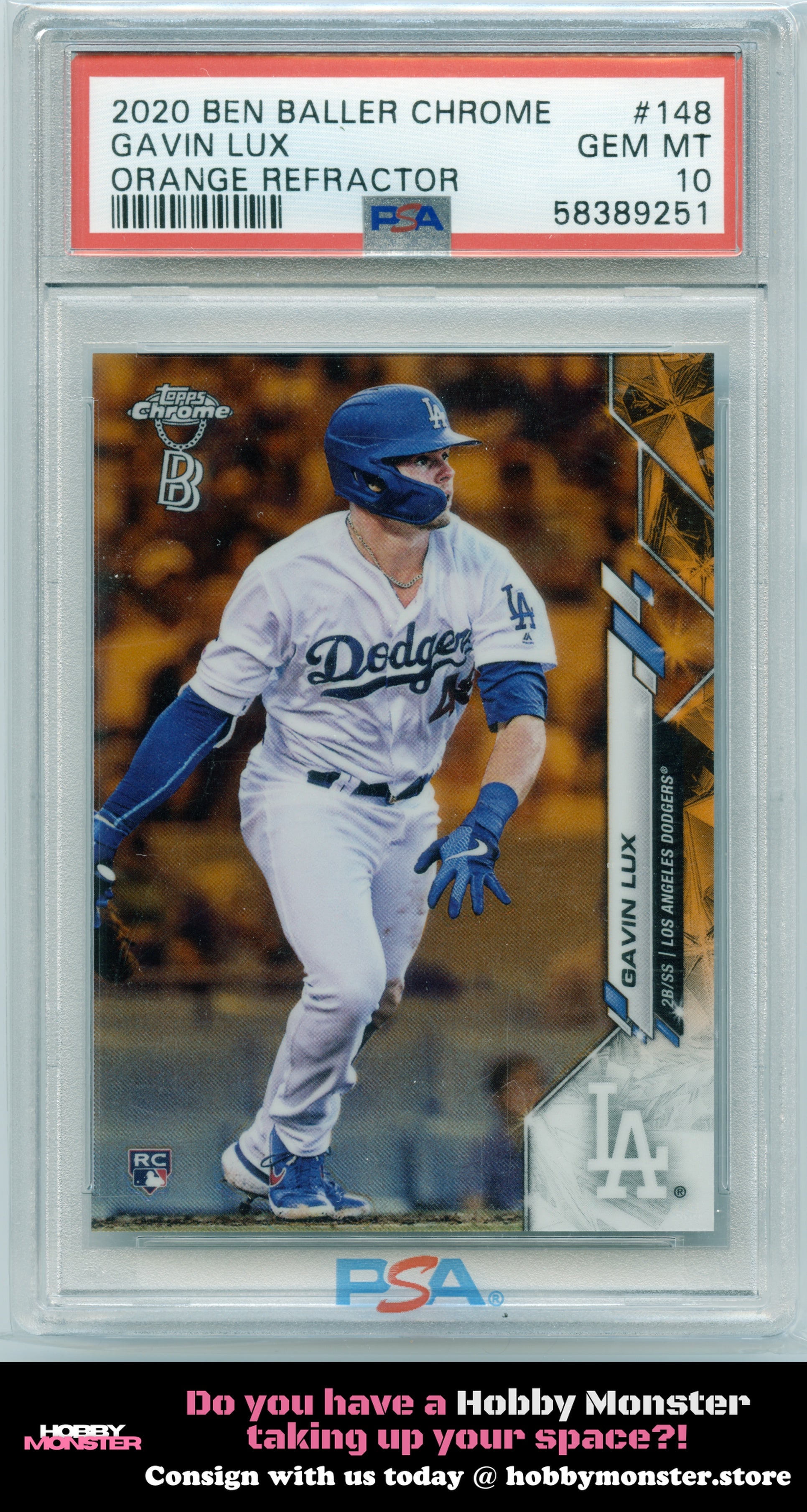 2020 Topps Chrome Ben Baller Gavin Lux Orange Rookie #/25 Dodgers PSA 10