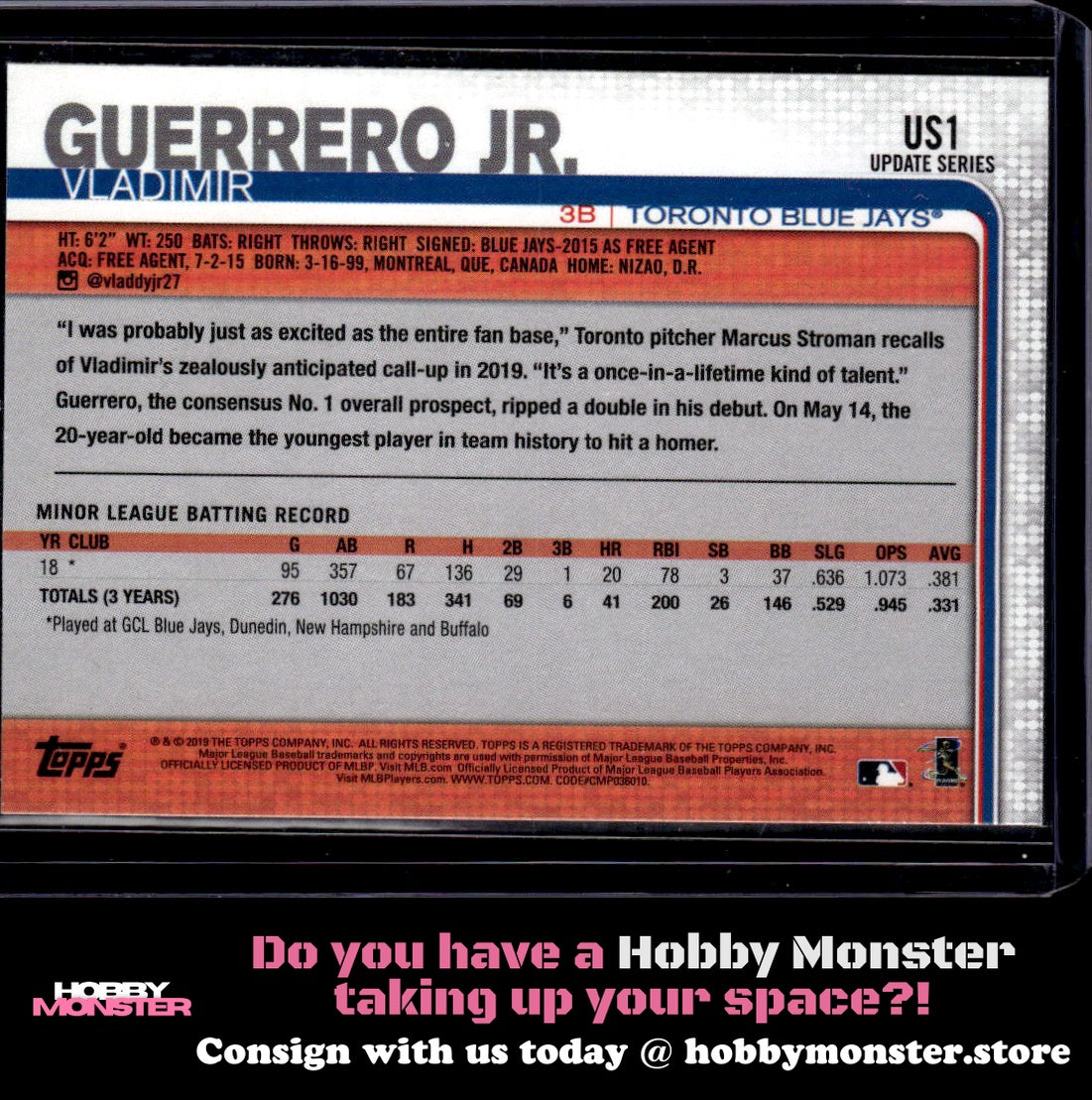 2019 Topps Update Vladimir Guerrero Jr. Rookie Toronto Blue Jays