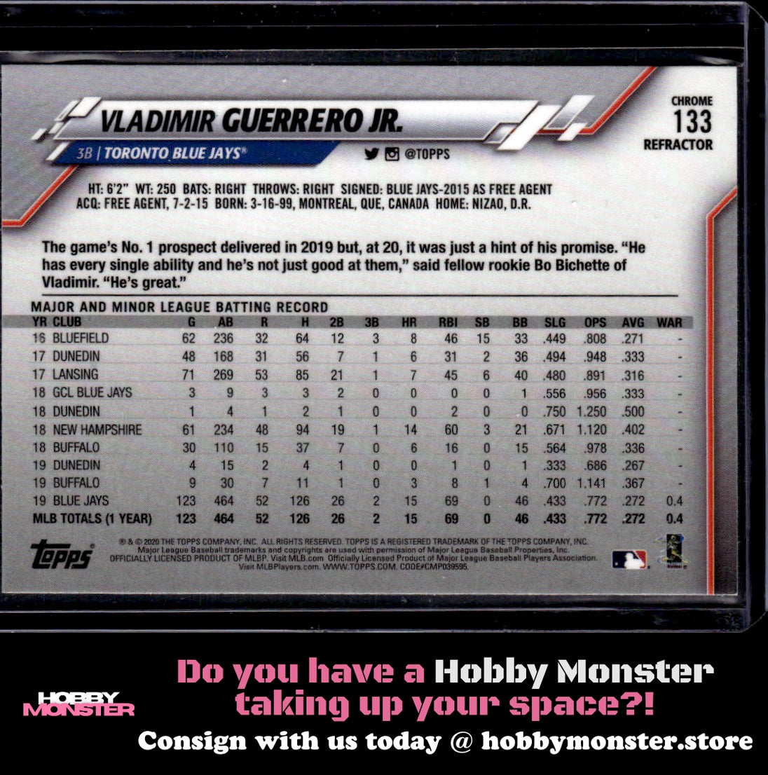 2020 Topps Chrome Vladimir Guerrero Jr. Sepia Refractor Toronto Blue Jays