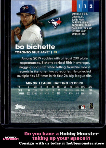 2020 Stadium Club Bo Bichette Rookie Toronto Blue Jays