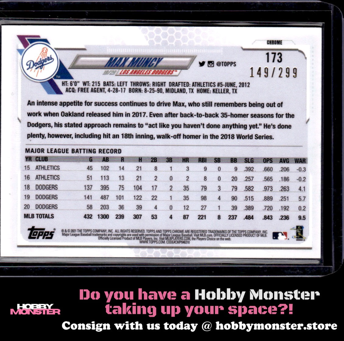 2021 Topps Chrome Max Muncy Purple Refractor #/299 Los Angeles Dodgers