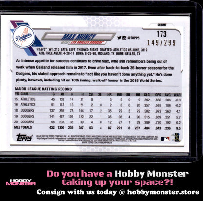 2021 Topps Chrome Max Muncy Purple Refractor #/299 Los Angeles Dodgers