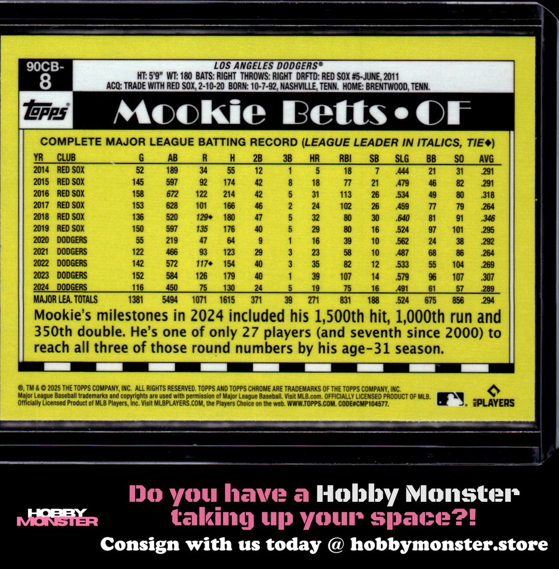 2025 Topps Chrome Mookie Betts 1990 Refractor Los Angeles Dodgers