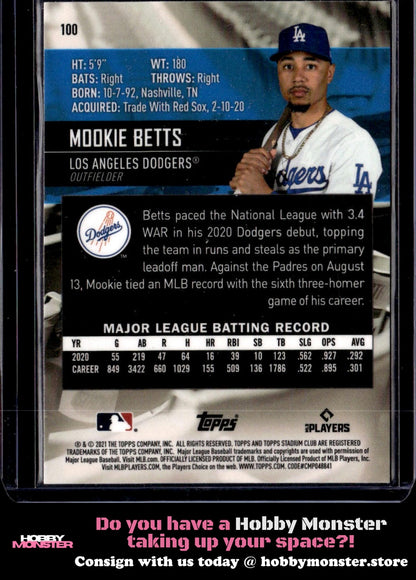 2021 Stadium Club Chrome Mookie Betts 1991 Design Variation Los Angeles Dodgers