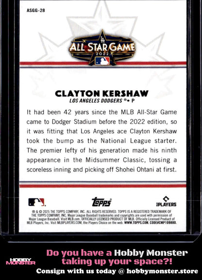 2025 Topps All-Star Game Clayton Kershaw Game Greats Dodgers