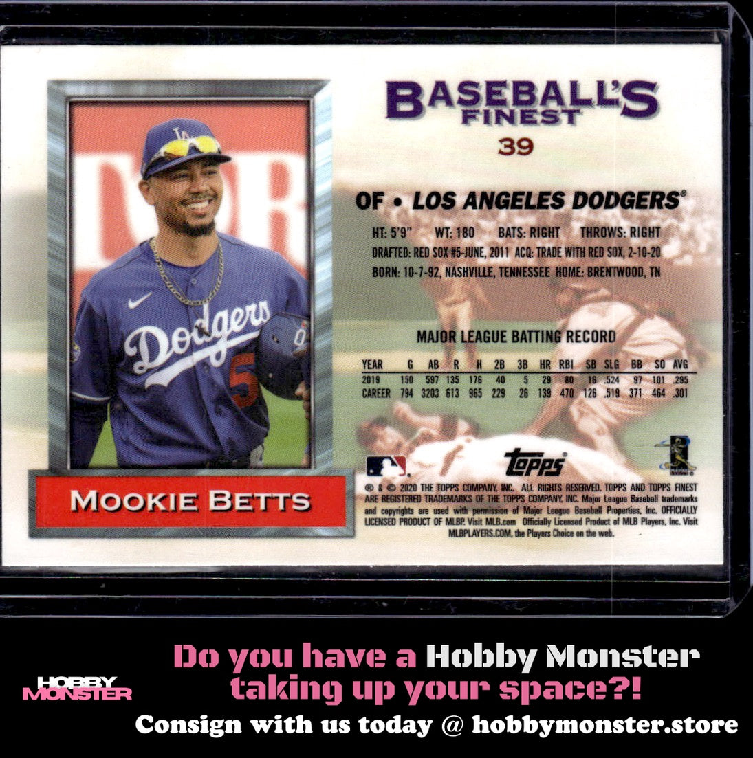 2020 Topps Finest Flashbacks Mookie Betts Los Angeles Dodgers