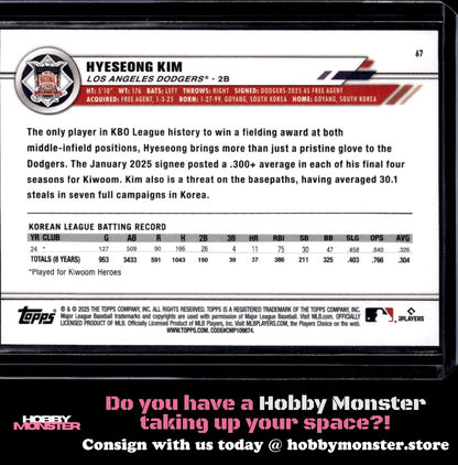 2025 Topps All-Star Game Hyeseong Kim Rookie Los Angeles Dodgers