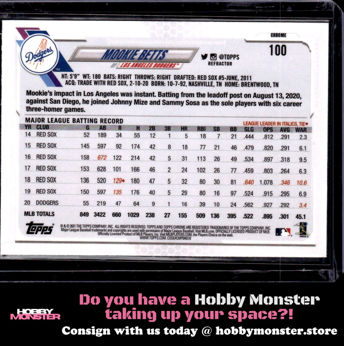 2021 Topps Chrome Mookie Betts Refractor Los Angeles Dodgers