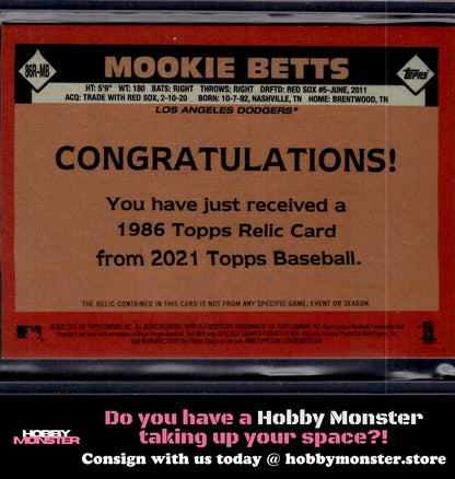 2021 Topps Mookie Betts 1986 Relic Black #/199 Los Angeles Dodgers