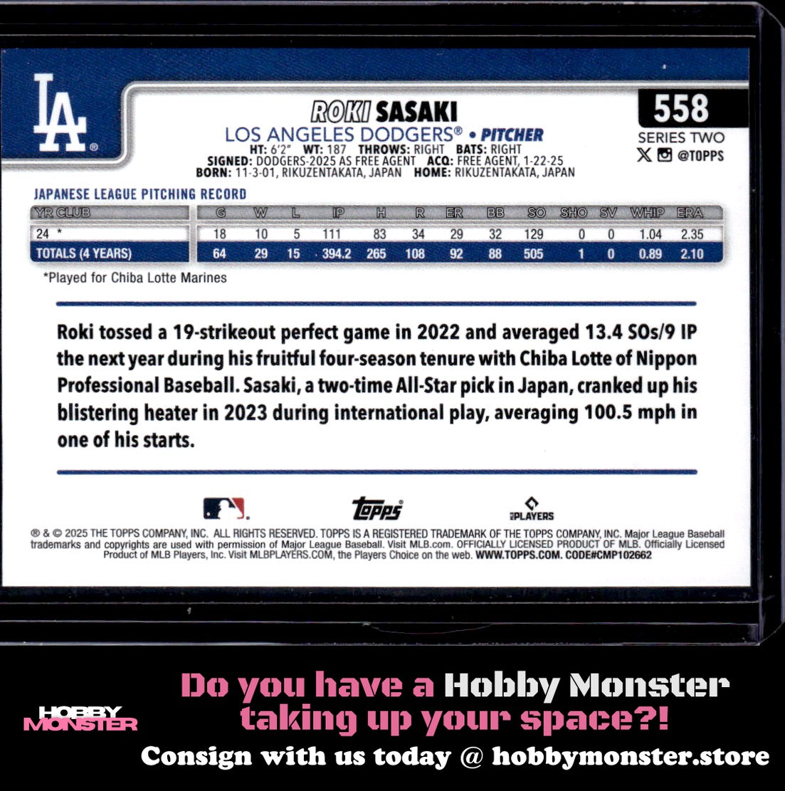 2025 Topps Roki Sasaki Rookie Los Angeles Dodgers