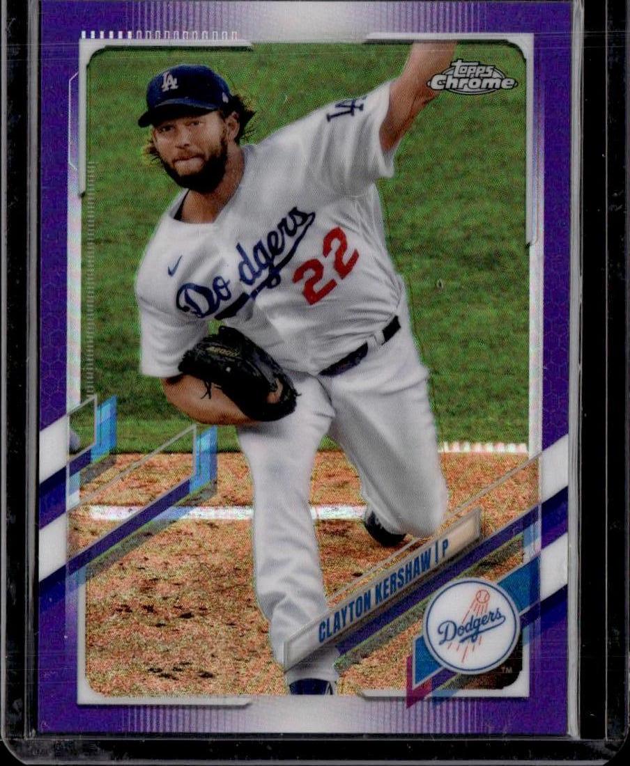 2021 Topps Chrome Clayton Kershaw Purple Refractor 186/299 Los Angeles Dodgers