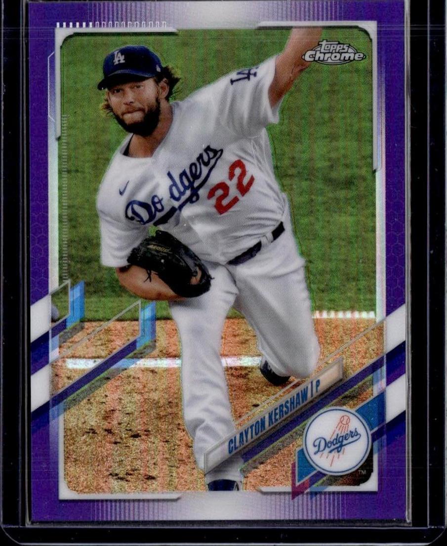 2021 Topps Chrome Clayton Kershaw Purple Refractor 086/299 Los Angeles Dodgers