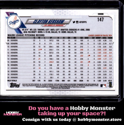 2021 Topps Chrome Clayton Kershaw Negative Refractor Los Angeles Dodgers