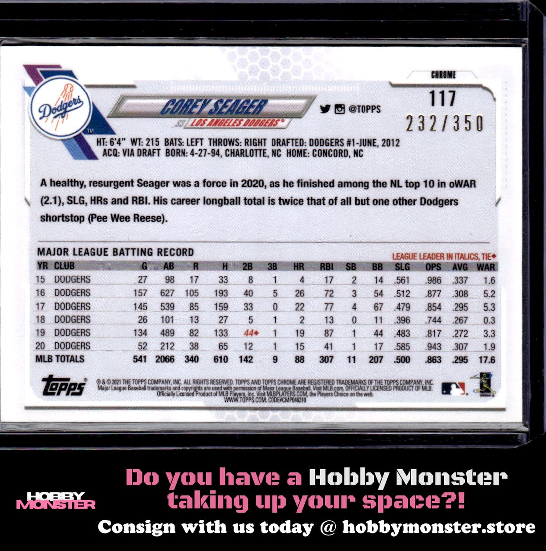 2021 Topps Chrome Corey Seager Magenta Speckle #/350 Los Angeles Dodgers