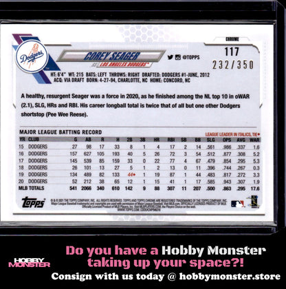 2021 Topps Chrome Corey Seager Magenta Speckle #/350 Los Angeles Dodgers