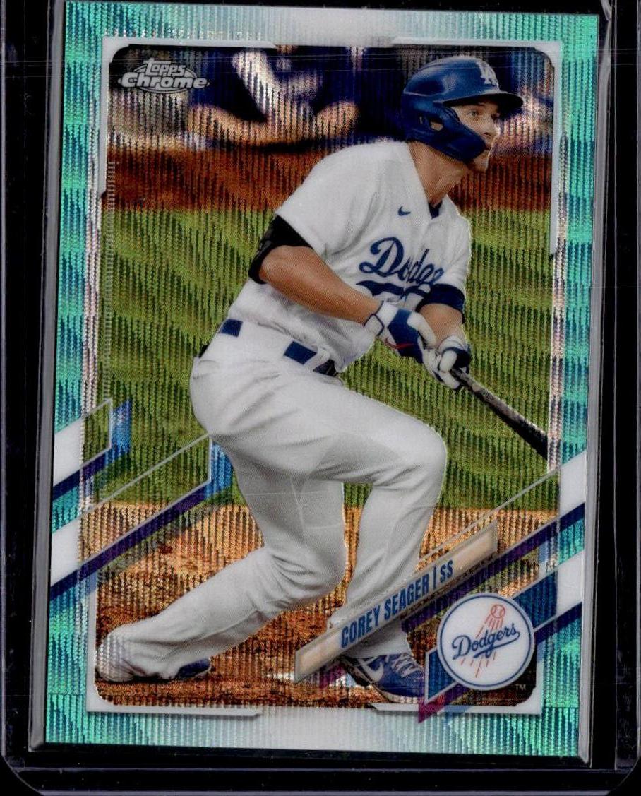 2021 Topps Chrome Corey Seager Aqua Wave Refractor 182/199 Los Angeles Dodgers