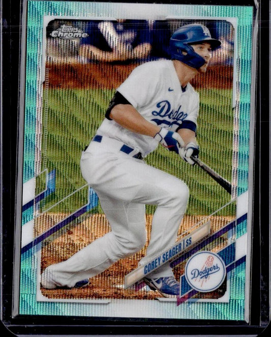 2021 Topps Chrome Corey Seager Aqua Wave Refractor 182/199 Los Angeles Dodgers
