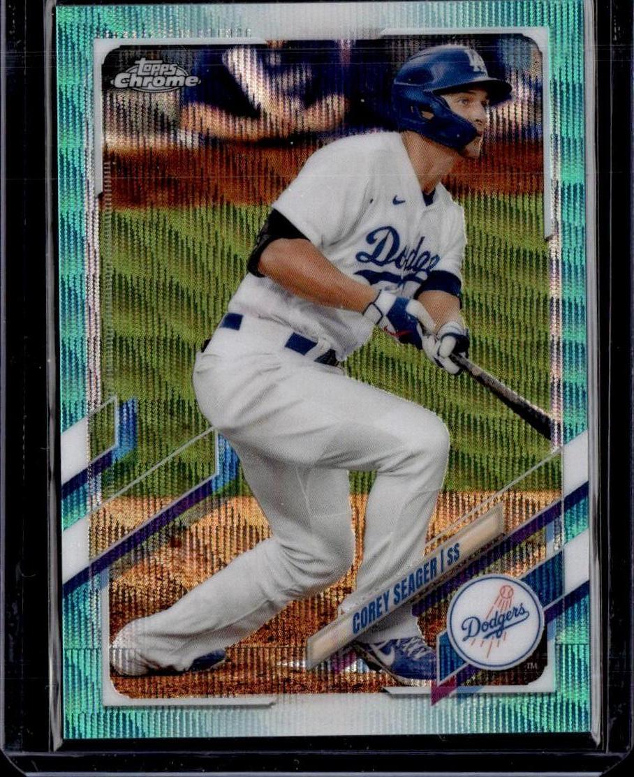 2021 Topps Chrome Corey Seager Aqua Wave Refractor 144/199 Los Angeles Dodgers