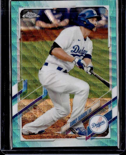 2021 Topps Chrome Corey Seager Aqua Wave Refractor 144/199 Los Angeles Dodgers