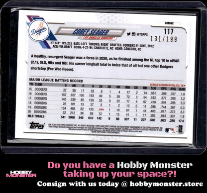 2021 Topps Chrome Corey Seager Aqua Refractor #/199 Los Angeles Dodgers