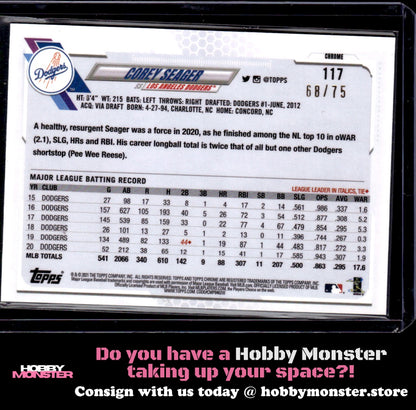 2021 Topps Chrome Corey Seager Blue Wave Refractor 68/75 Los Angeles Dodgers